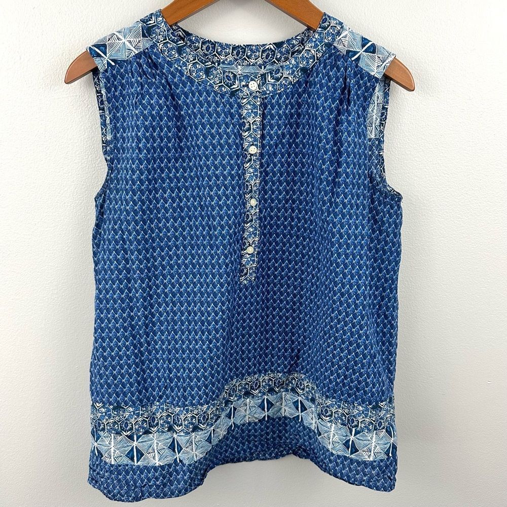 GAP Blue White Printed Sleeveless Femme Popover Blouse Size Medium Coastal